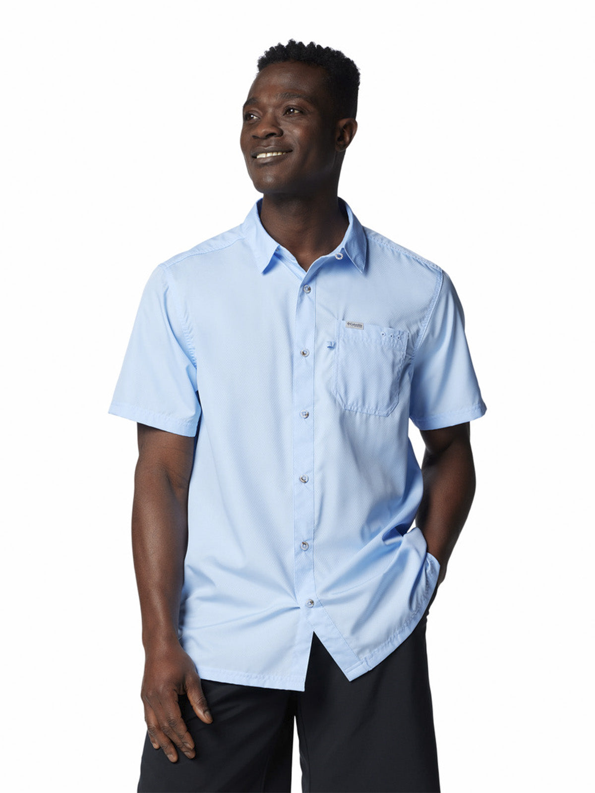 Camisa Manga Corta Hombre Slack Tide Camp Celeste Columbia