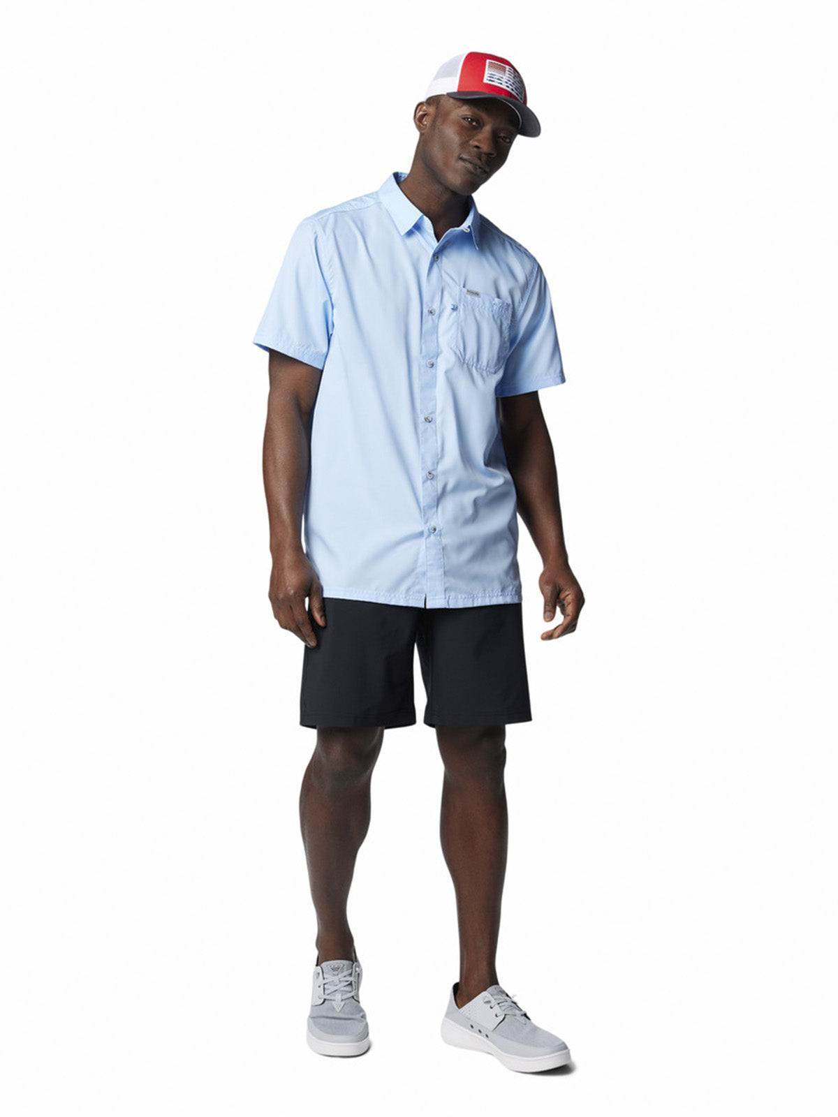 Camisa Manga Corta Hombre Slack Tide Camp Celeste Columbia