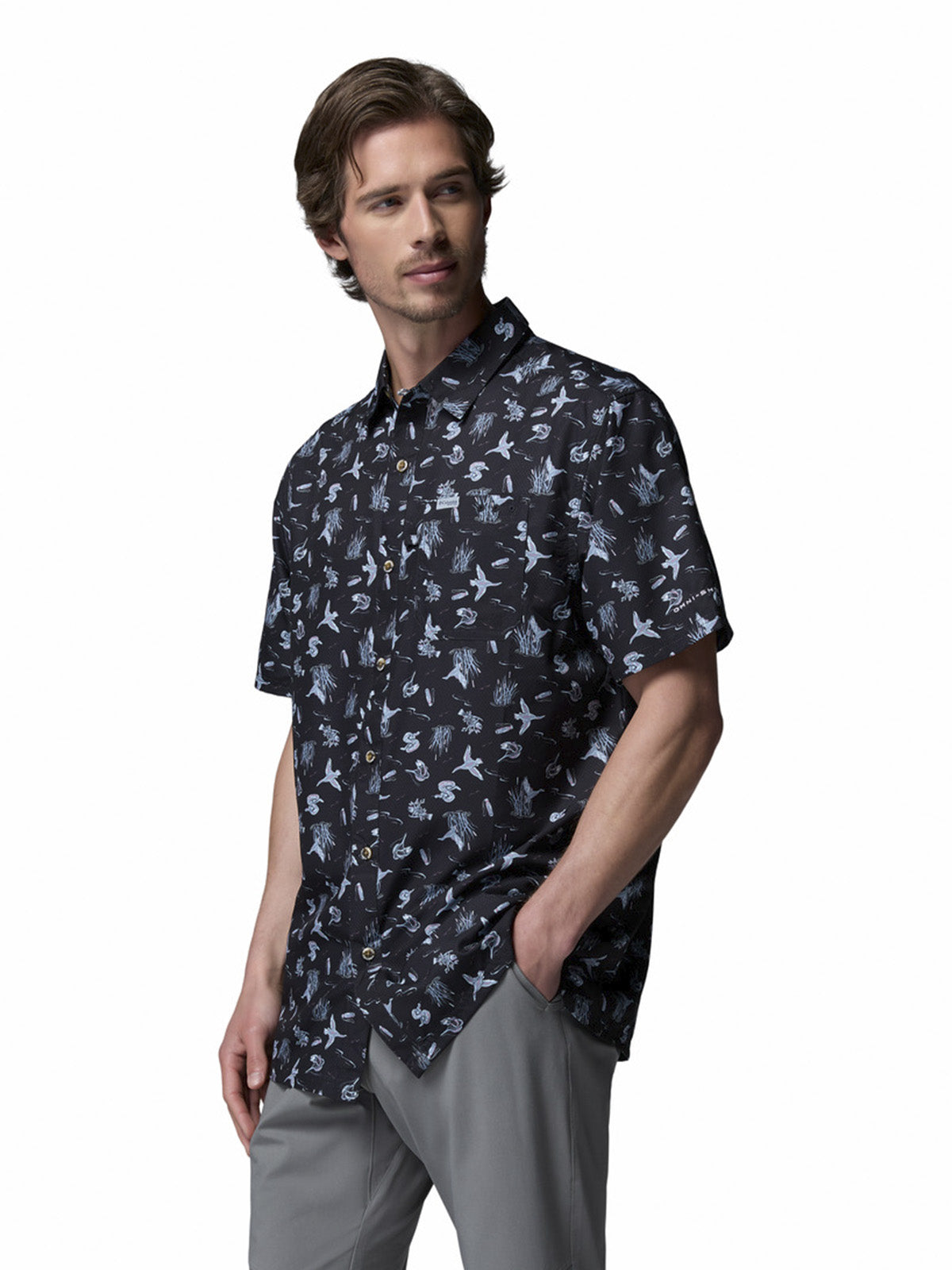 Camisa Manga Corta Hombre Super Slack Tide Cam Negro Columbia