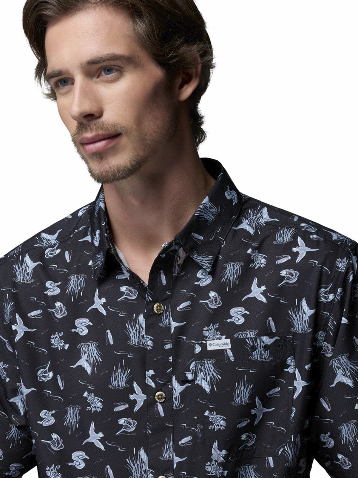 Camisa Manga Corta Hombre Super Slack Tide Cam Negro Columbia