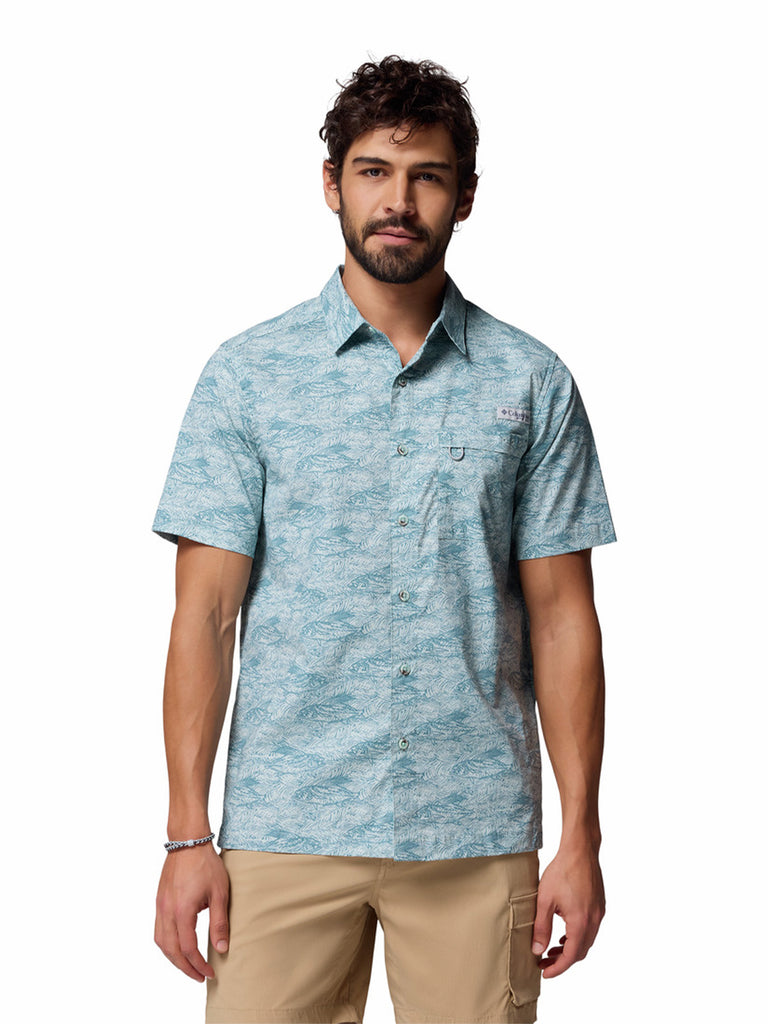 Camisa Manga Corta Hombre Wild Cast Camp Celeste Columbia