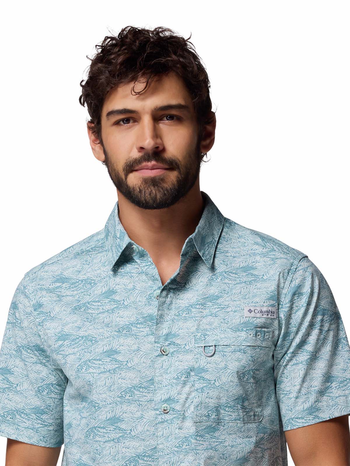 Camisa Manga Corta Hombre Wild Cast Camp Celeste Columbia