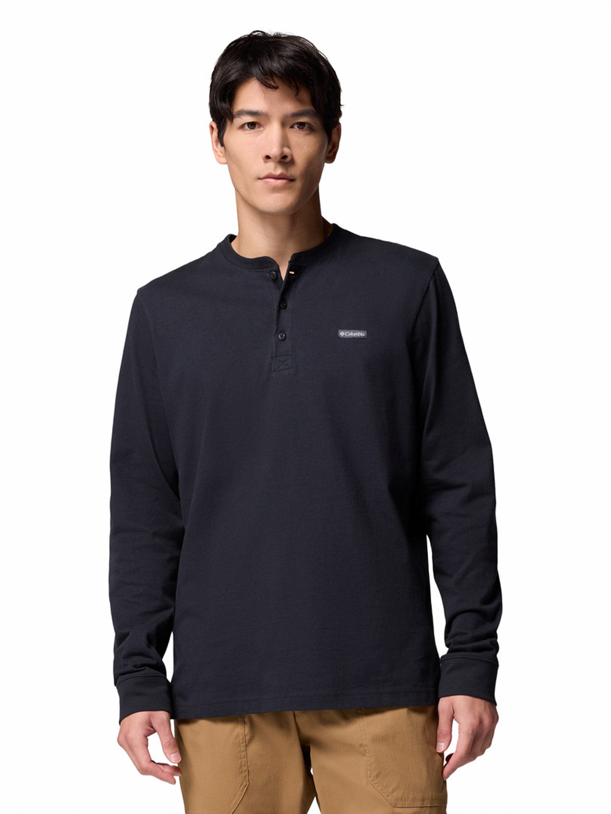 Polera Manga Larga Hombre Landroamer Ls Henley Negro Columbia