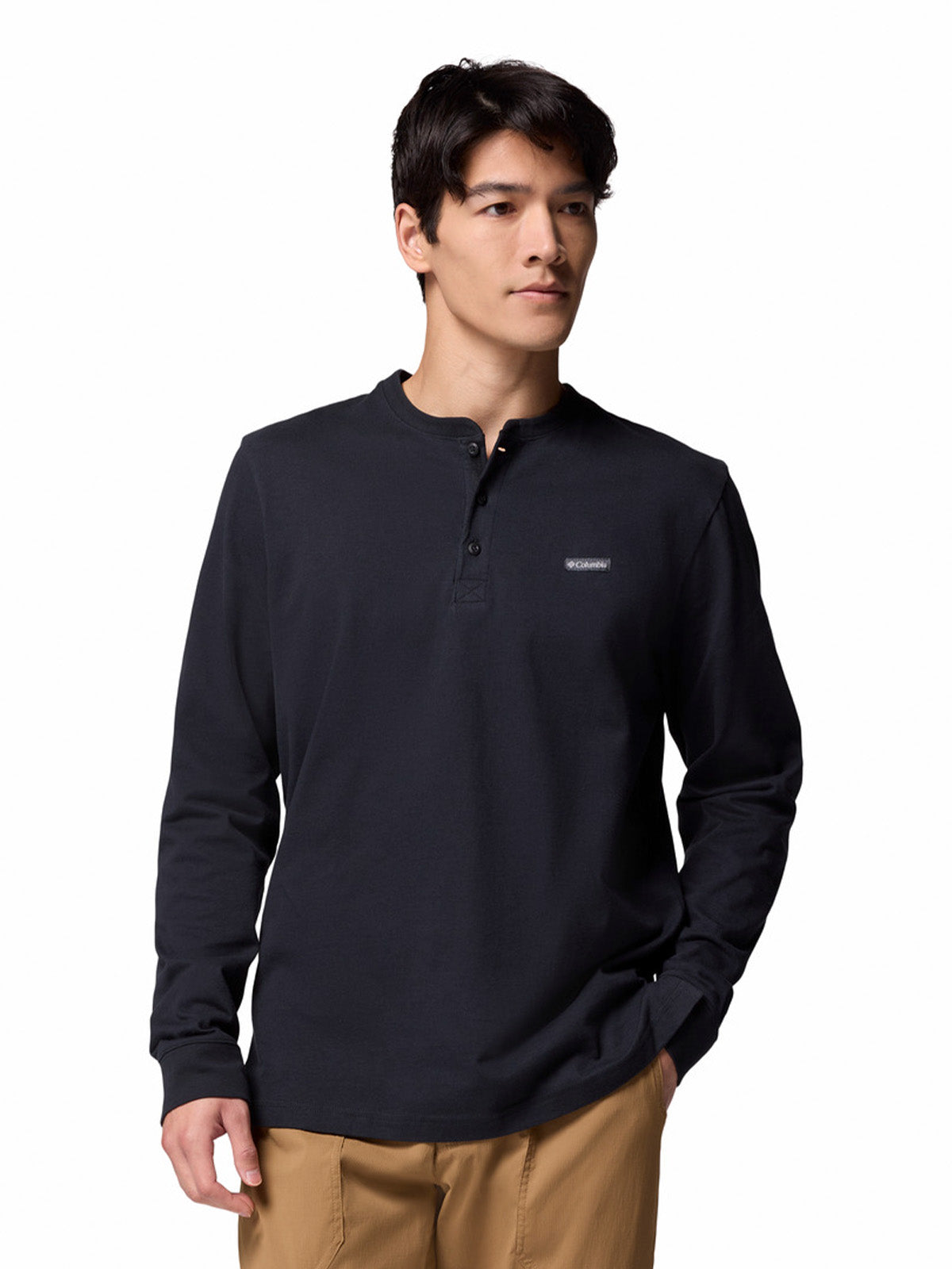 Polera Manga Larga Hombre Landroamer Ls Henley Negro Columbia