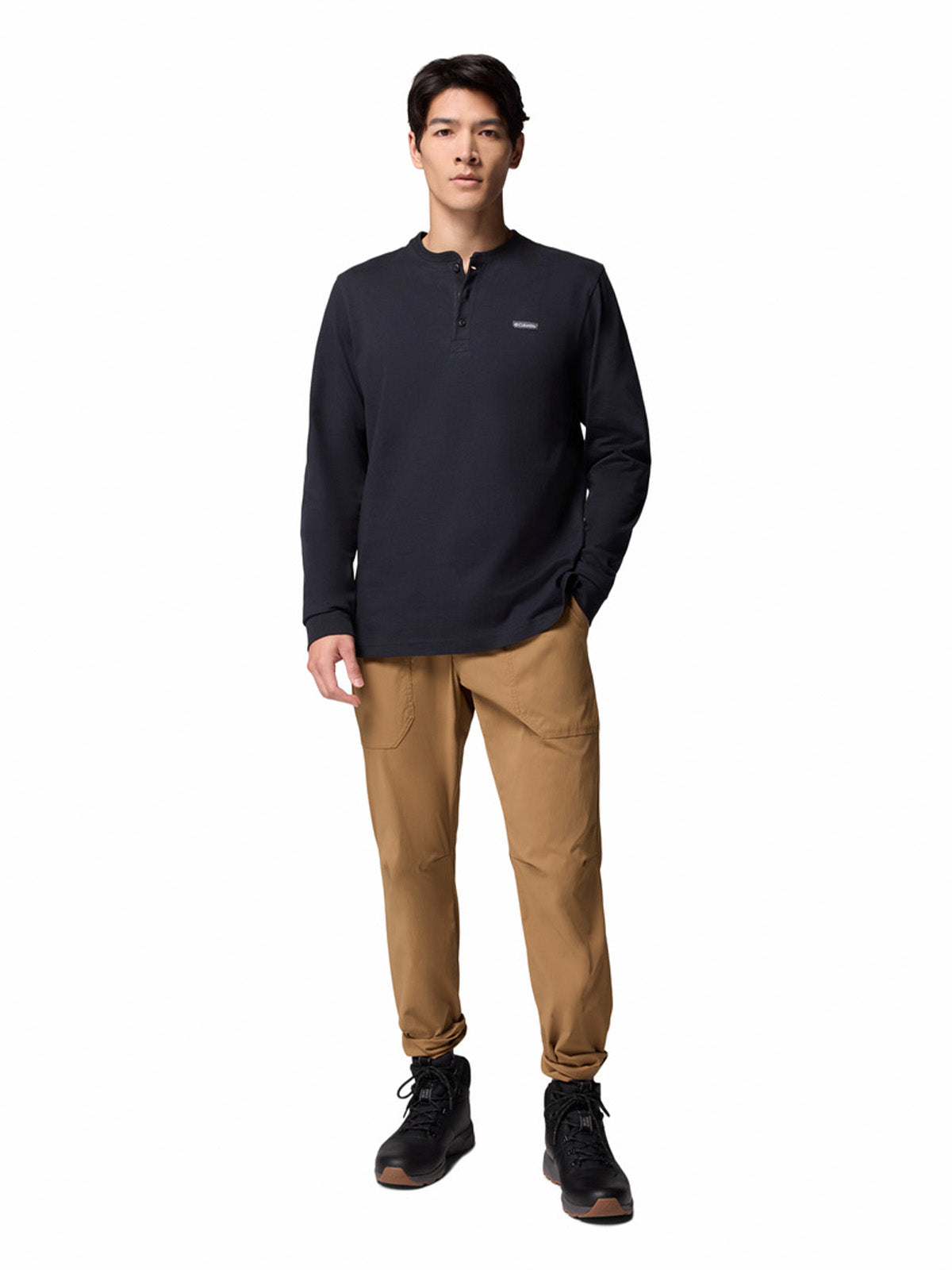 Polera Manga Larga Hombre Landroamer Ls Henley Negro Columbia