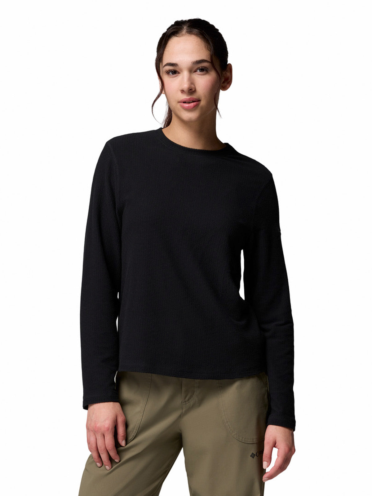 Polera Manga Larga Mujer Brea Falls Grid Crew Negro Columbia