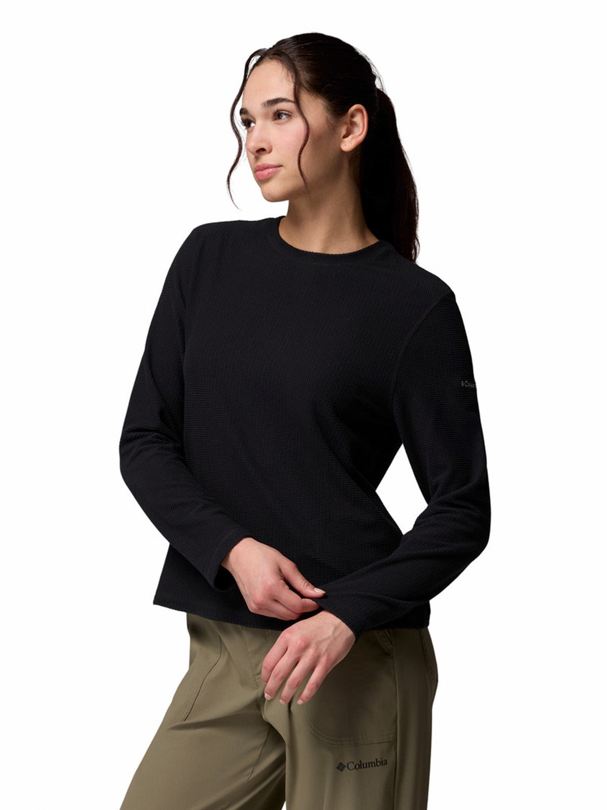 Polera Manga Larga Mujer Brea Falls Grid Crew Negro Columbia