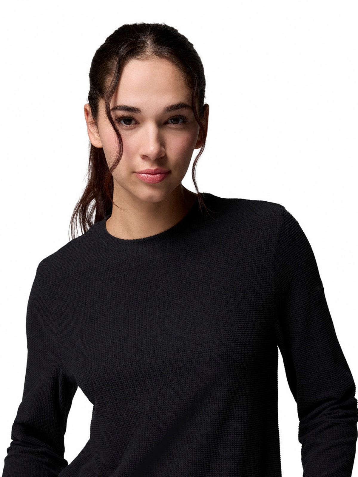 Polera Manga Larga Mujer Brea Falls Grid Crew Negro Columbia