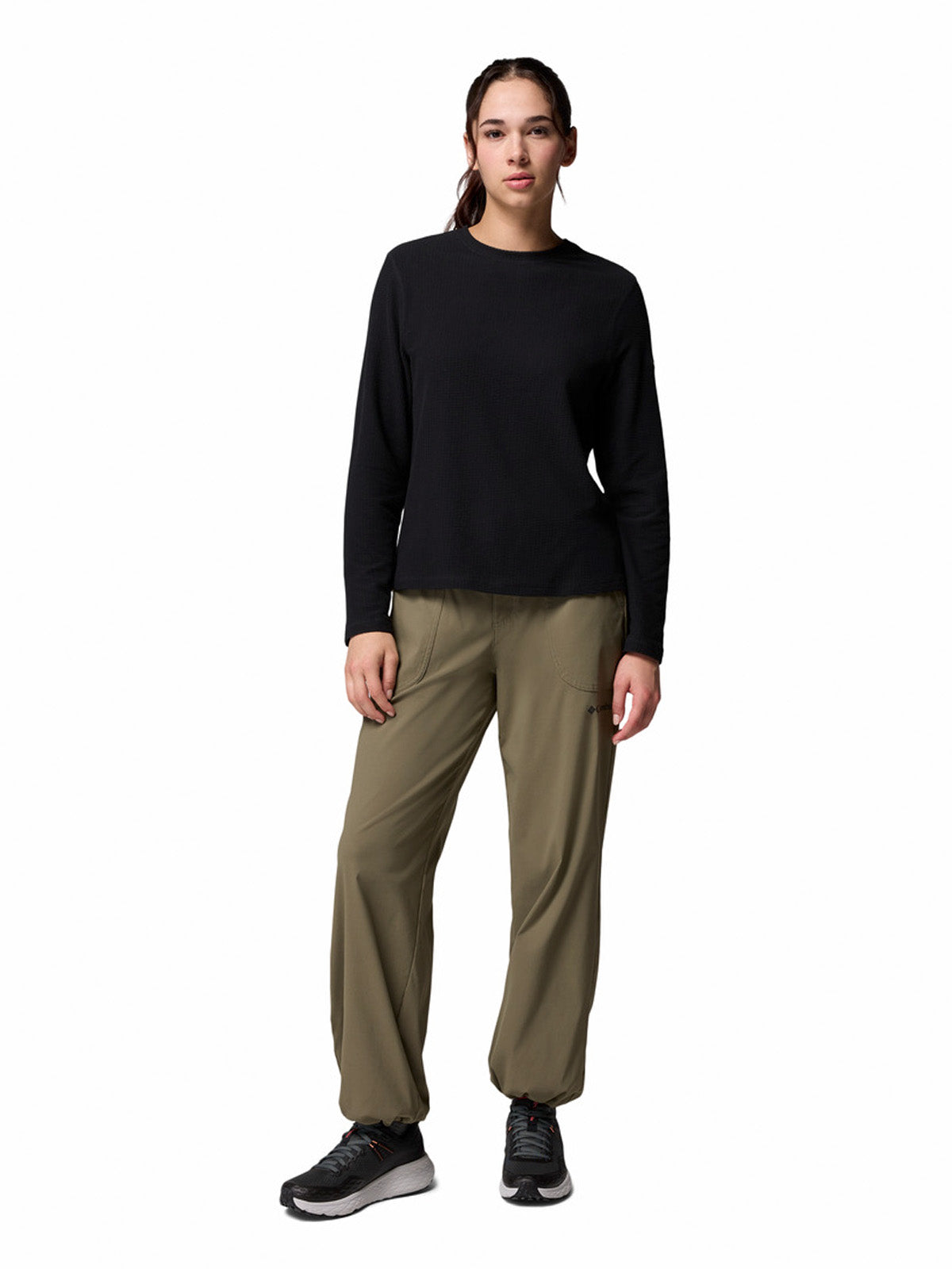 Polera Manga Larga Mujer Brea Falls Grid Crew Negro Columbia