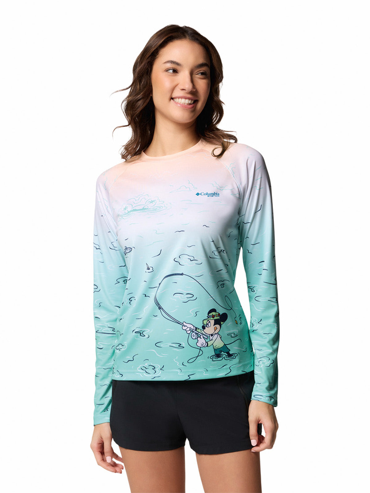 Polera Manga Larga Mujer Pfg Disney Tidal Azul Columbia