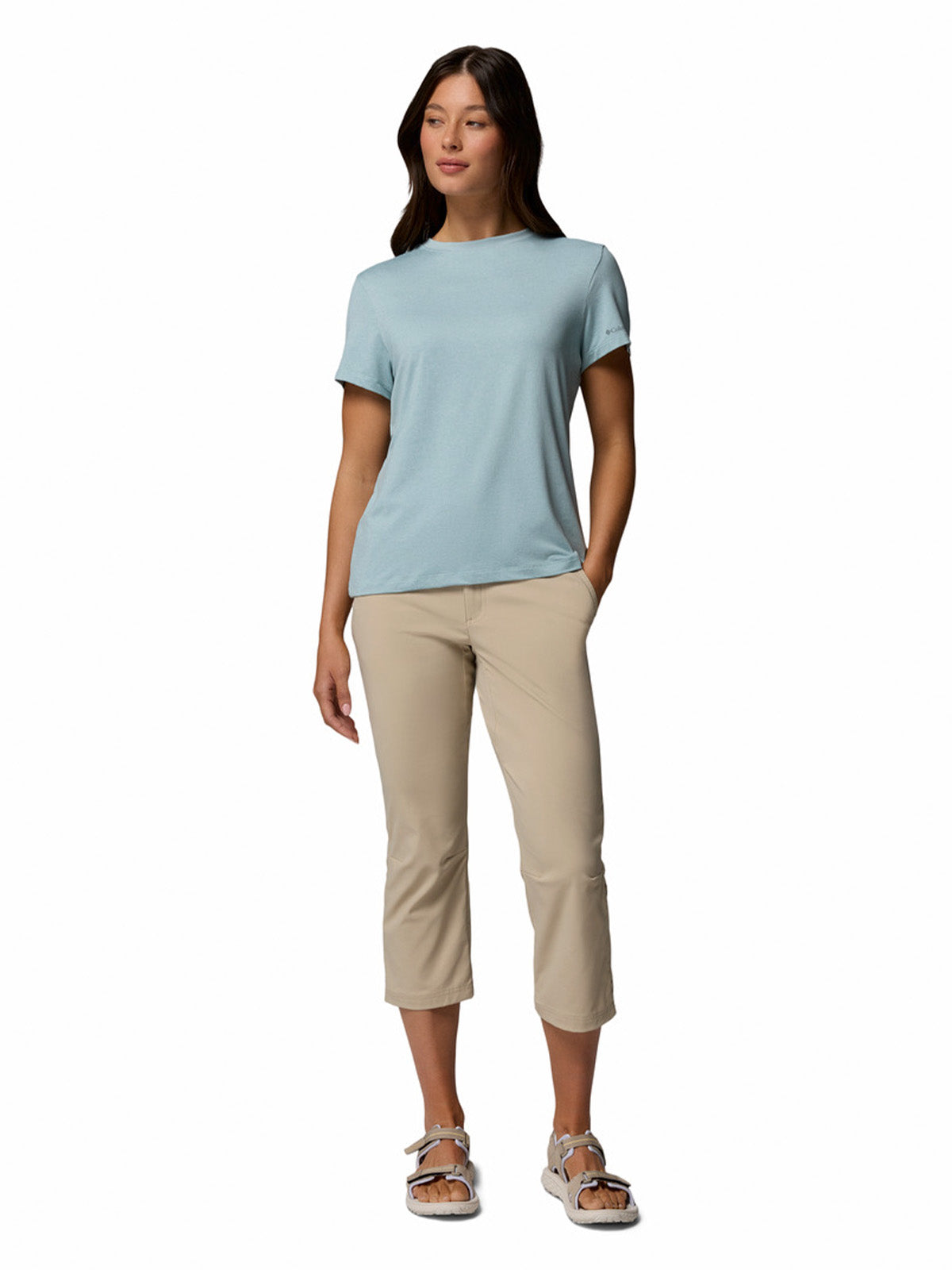 Polera Manga Corta Mujer Parsons Point Logo Celeste Columbia