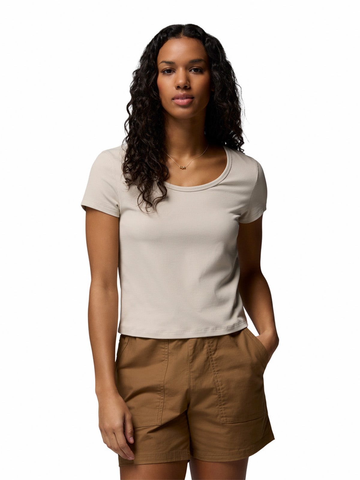 Polera Manga Corta Mujer Pinetown Canyon Rib Gris Columbia