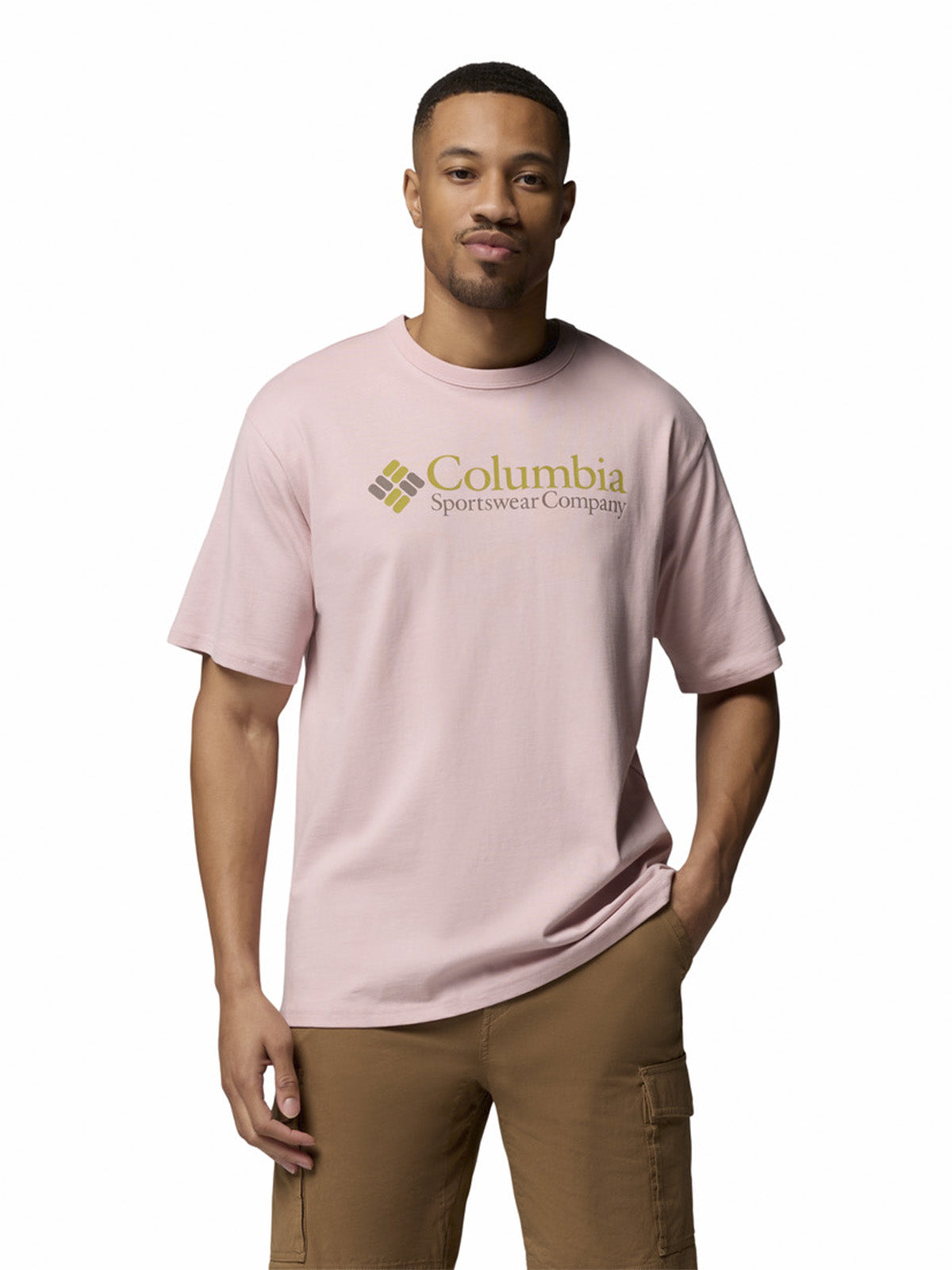 Polera Manga Corta Hombre Heavyweight Logo Rosado Columbia