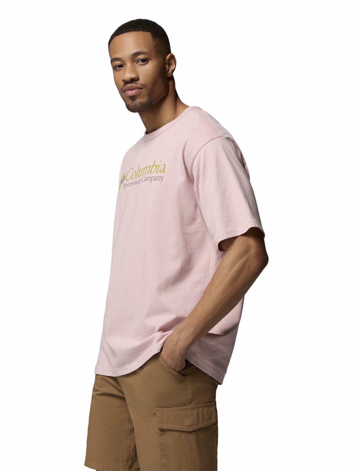 Polera Manga Corta Hombre Heavyweight Logo Rosado Columbia
