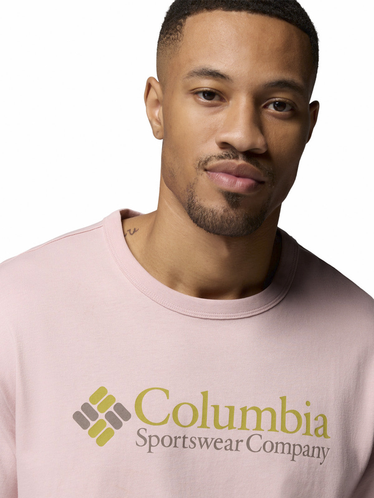 Polera Manga Corta Hombre Heavyweight Logo Rosado Columbia