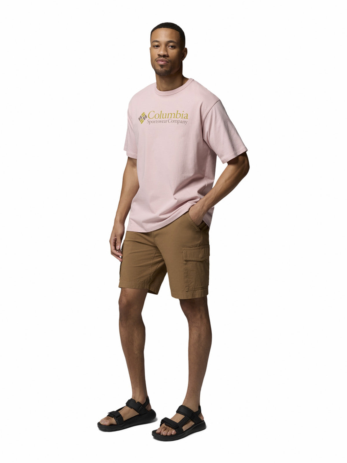 Polera Manga Corta Hombre Heavyweight Logo Rosado Columbia