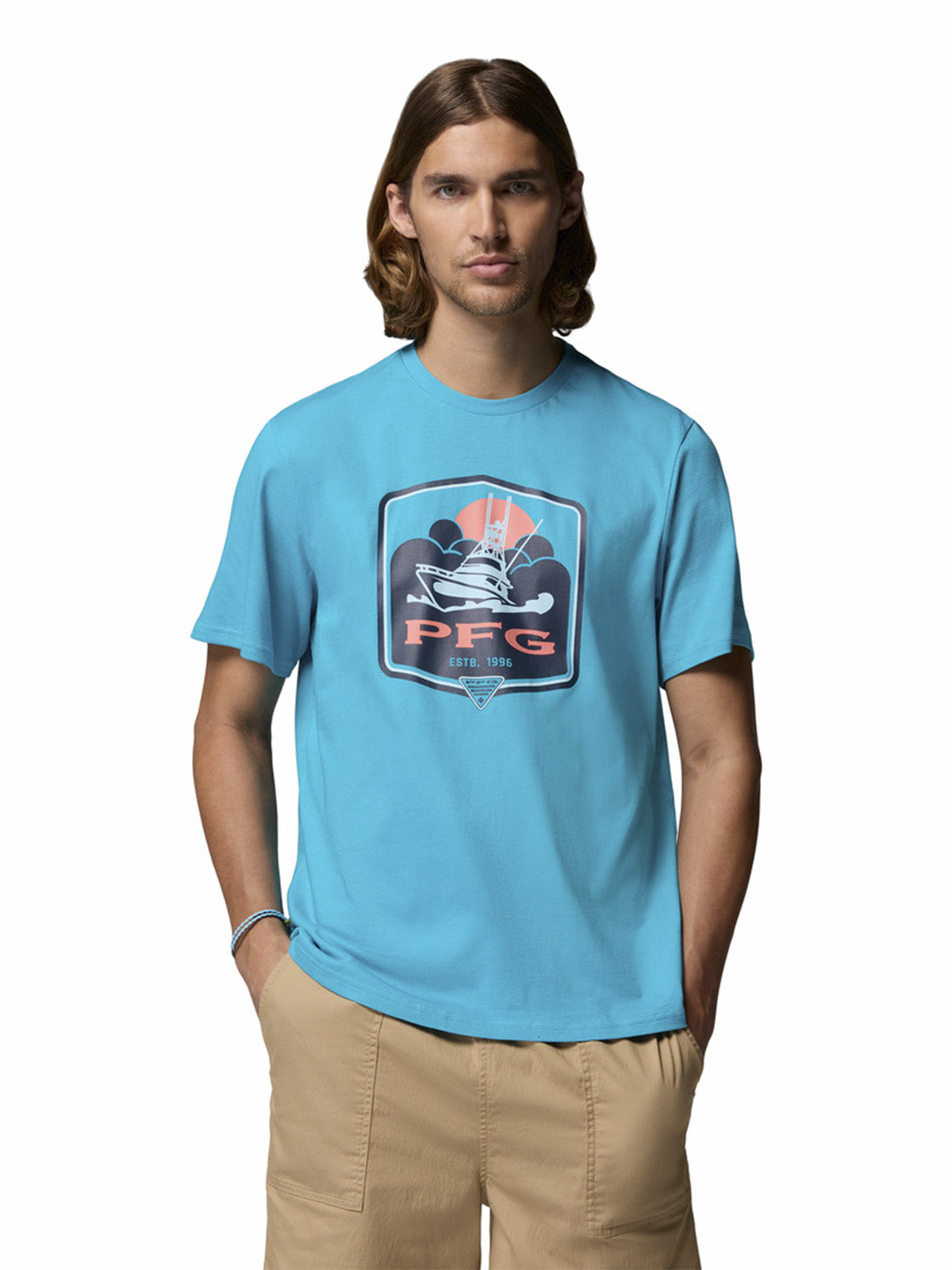 Polera Manga Corta Hombre PFG Shield Azul Columbia