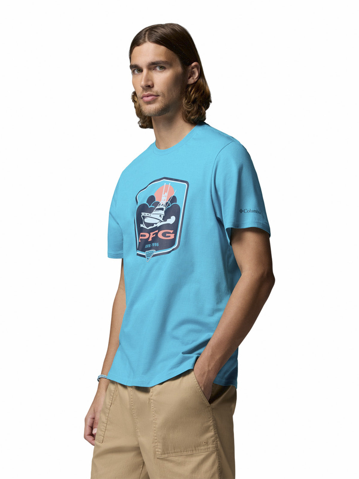 Polera Manga Corta Hombre PFG Shield Azul Columbia