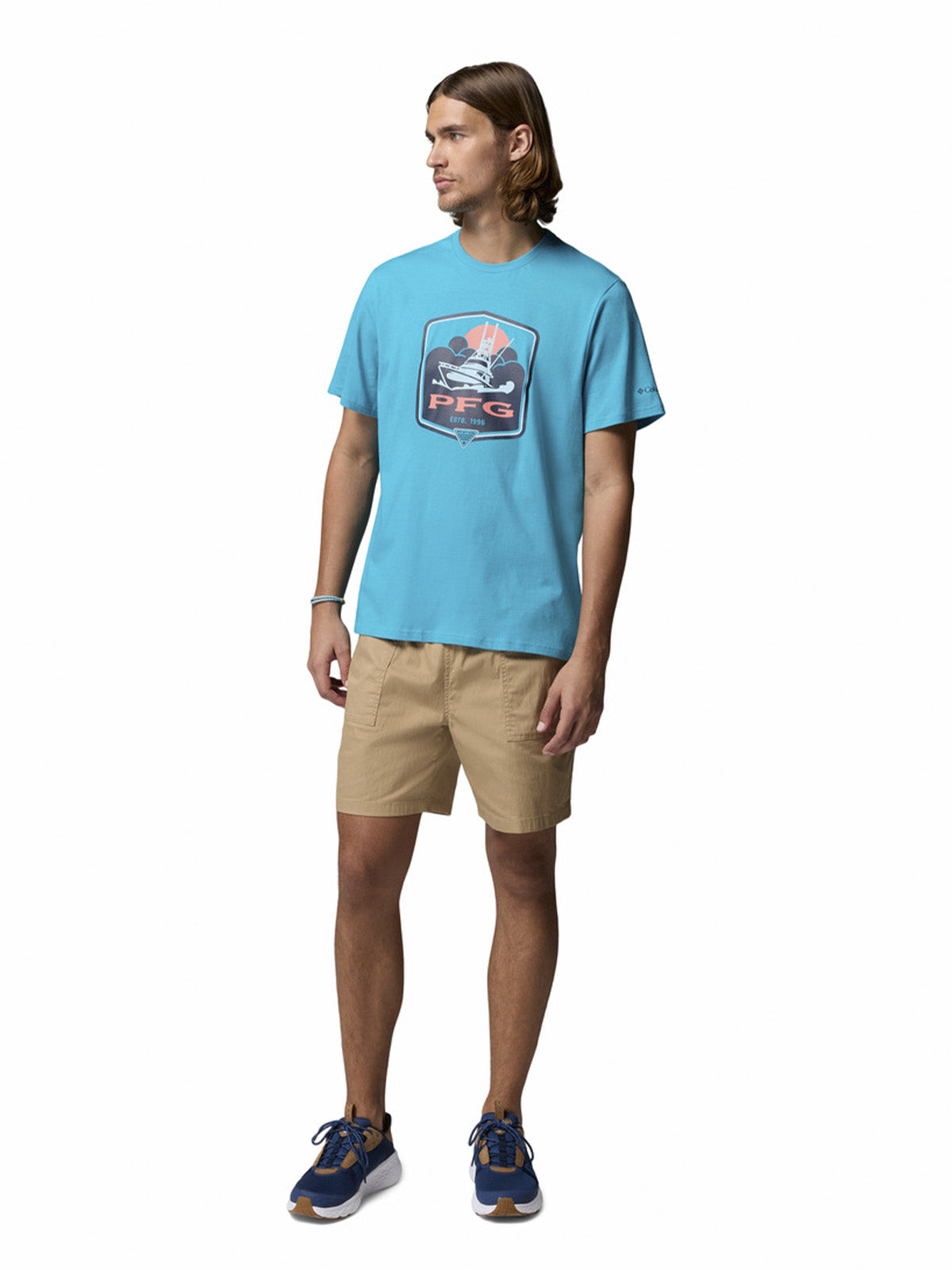 Polera Manga Corta Hombre PFG Shield Azul Columbia