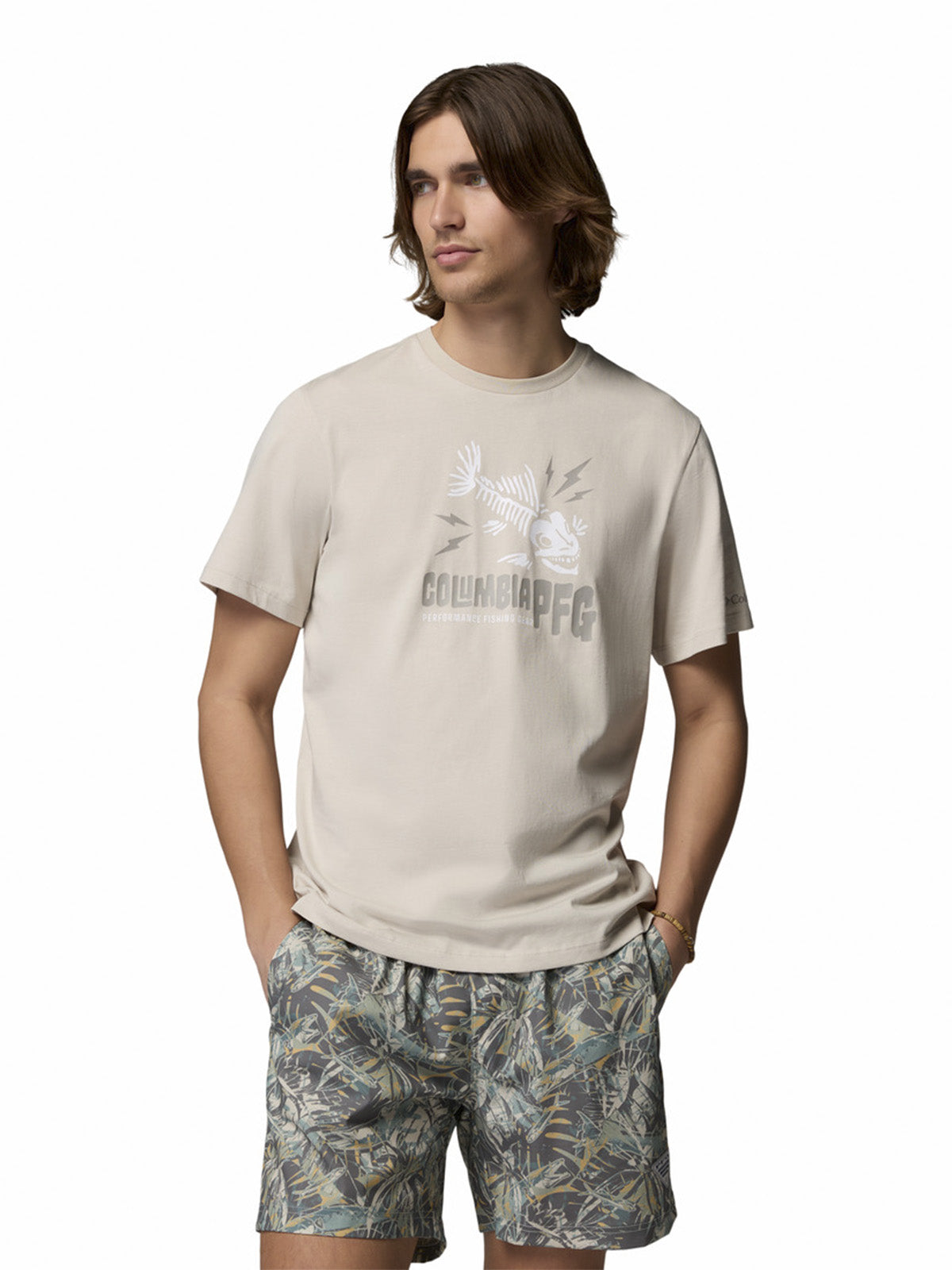 Polera Manga Corta Hombre PFG Shield Gris Columbia