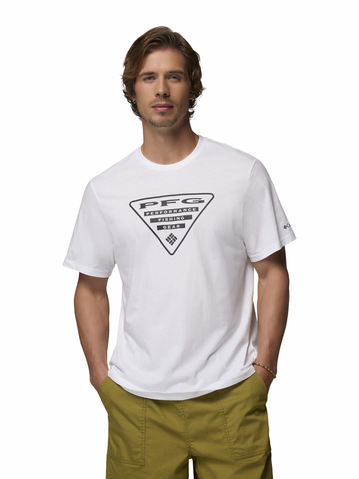 Polera Manga Corta Hombre PFG Shield Blanco Columbia
