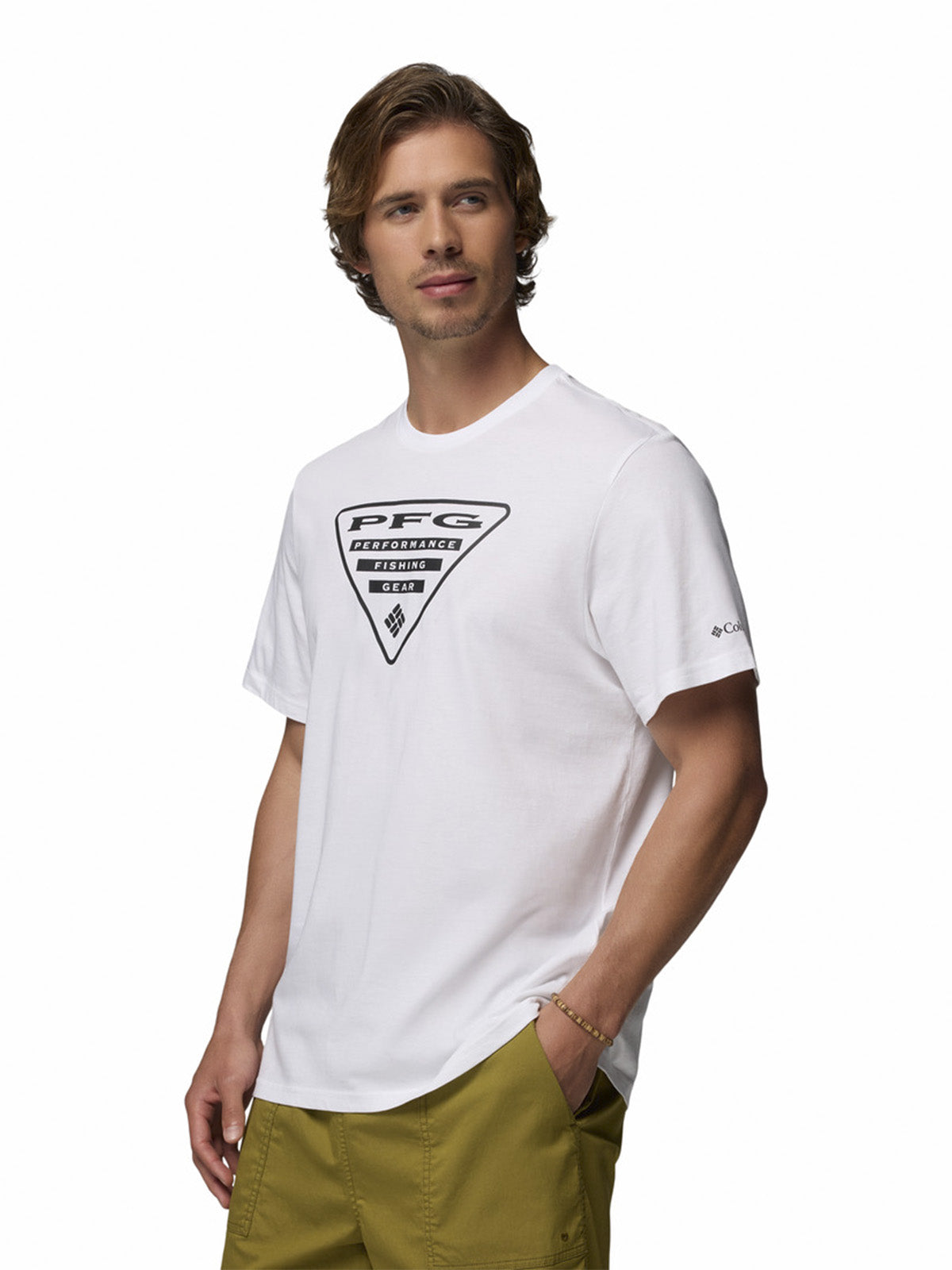 Polera Manga Corta Hombre PFG Shield Blanco Columbia
