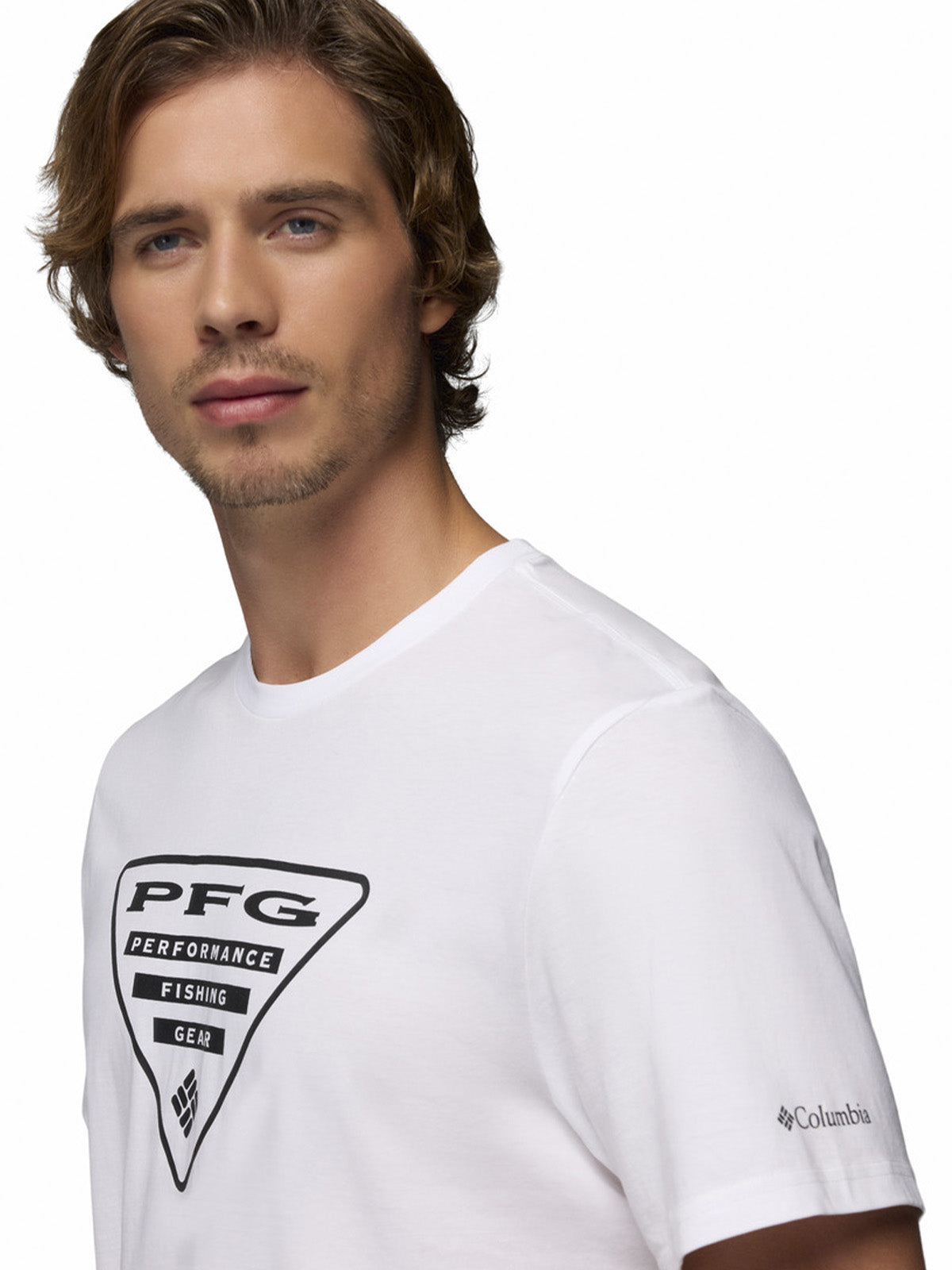 Polera Manga Corta Hombre PFG Shield Blanco Columbia